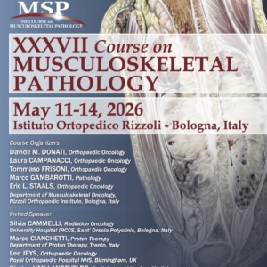 Copertina per corso XXXVII Course on Musculoskeletal Pathology, May 11-14, 2026 Bologna Italy Background: Scientific Illustration of a Muscle The Image also presents the list of Course Organizers and Invited Speakers. Associated with the IRCSS and Associazione Mario Campanacci.